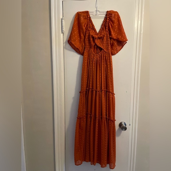 NWT Anthropologie Ruched Tiered Dress Terra Cotta Size XS - Picture 11 of 15
